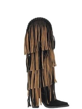DSQUARED2 Black and Brown Layered Fringe Heeled Boots
